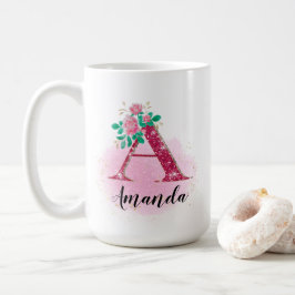 Personlig mugg, glitter A monogram, eget namn Kaffemugg
