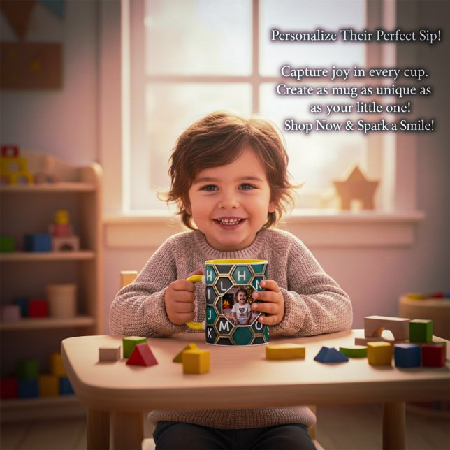 Personlig mugg med anpassad barnbild A-Z bokstäver (Personalized Alphabet Honeycomb Mug with Custom Kid Photo)