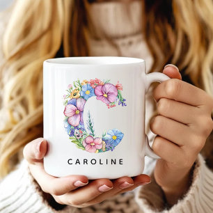 Personlig mugg med blommig alfabet för henne, lära