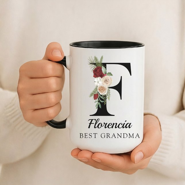Personlig mugg med blommönster och monogram - perf (Personalized Floral Alphabet Mug Gift for Mom, Teacher, Nurse, Doctor, Coworker, Boss or Bridesmaid)