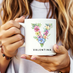 Personlig mugg med blommönster och monogram – tack