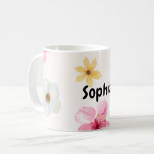 Personlig mugg med mjuk akvarell blomster namn