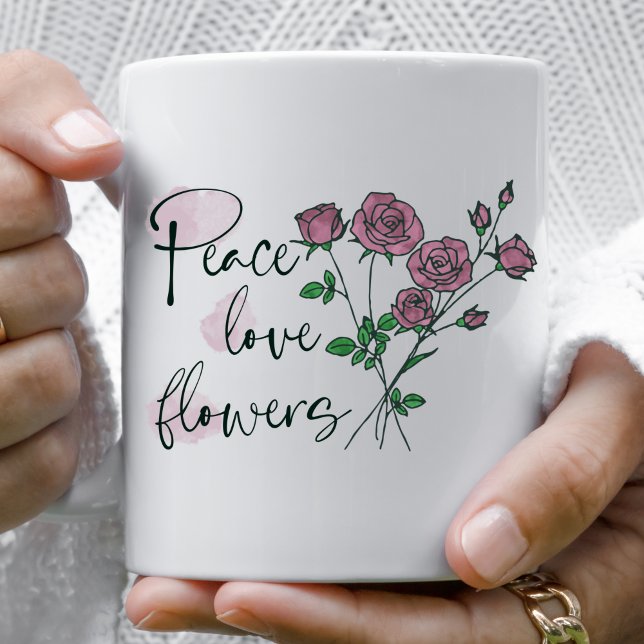 Personlig mugg Peace Kärlek Flowers (Skapare uppladdad)