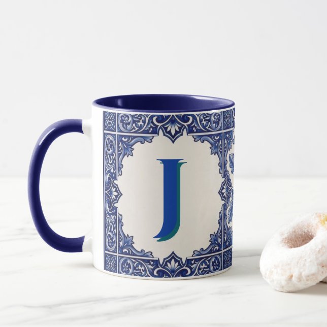 Personlig mugg Portugisisk Azulejo-överstyckning (Med munk)