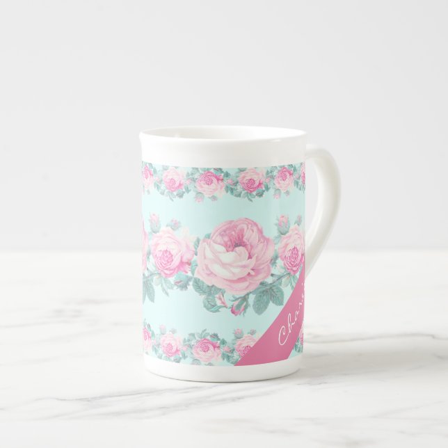 Personlig mugg shabby chic-blommigtens gåva till h benporslin mugg (Framsida höger)