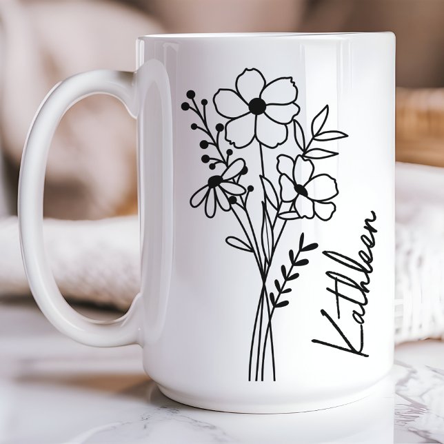 Personlig mugg till henne, Vilda blommor-mugg till (wildflowers mug, floral custom mug, birthday mug for her, bridesmaid gift mug, bridal shower gift)