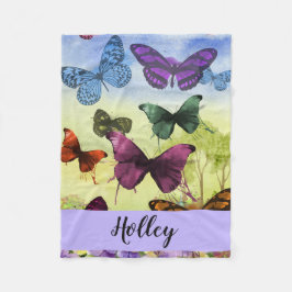 Personlig Multifärgad Butterfly Watercolor Fleecefilt