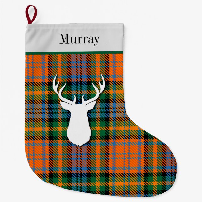 Personlig Muray Tartan Grönt Orange Play Stor Julstrumpa (Framsidan)