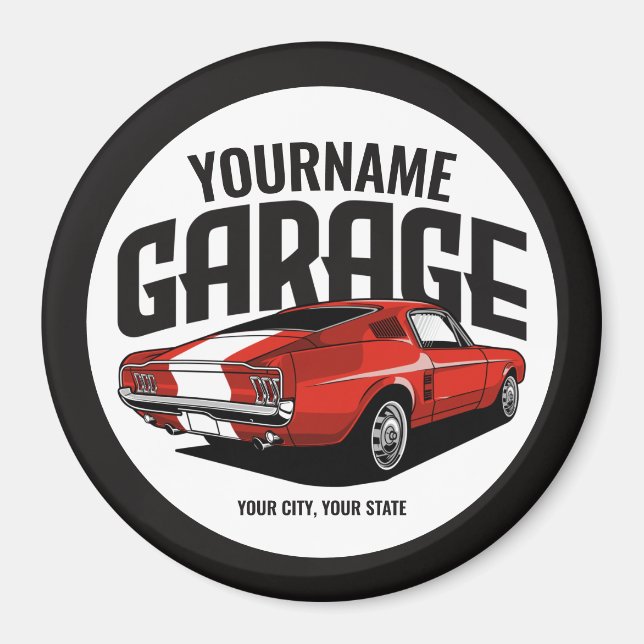 Personlig Muscle Car 1967 Red Fastback Garage Magnet (Framsidan)