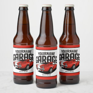 Personlig Muscle Car 1967 Red Fastback Garage Ölflaska Etikett