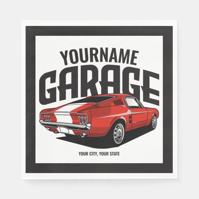 Personlig Muscle Car 1967 Red Fastback Garage Pappersservett (Framsidan)