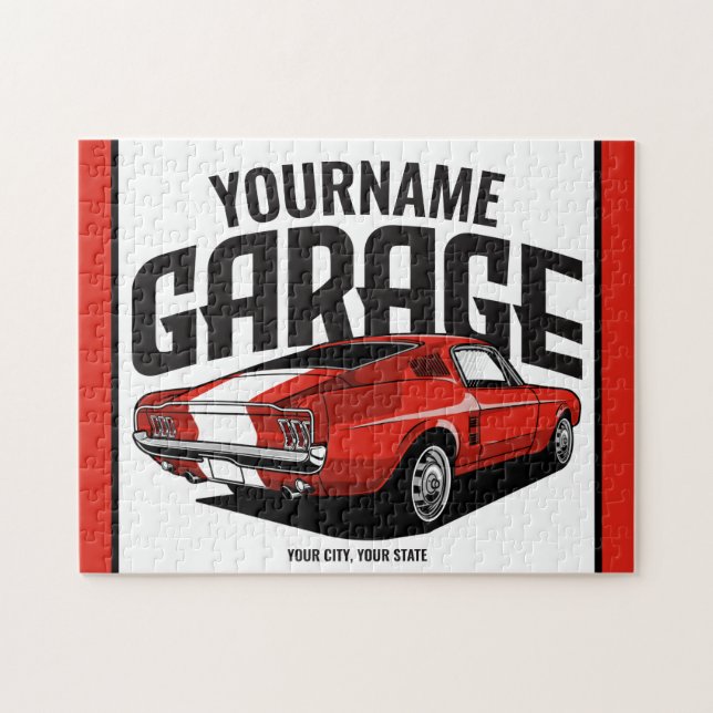 Personlig Muscle Car 1967 Red Fastback Garage Pussel (Horisontell)