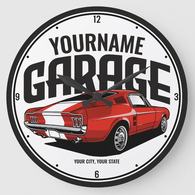 Personlig Muscle Car 1967 Red Fastback Garage Stor Klocka (Skapare uppladdad)