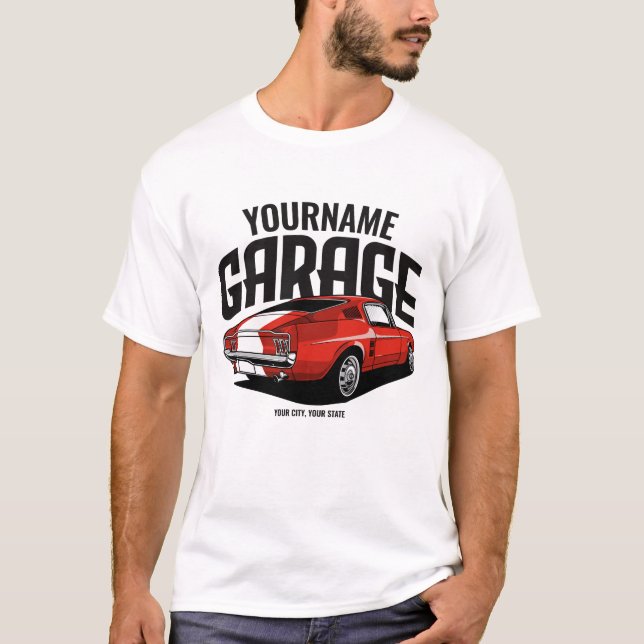 Personlig Muscle Car 1967 Red Fastback Garage T Shirt (Framsida)
