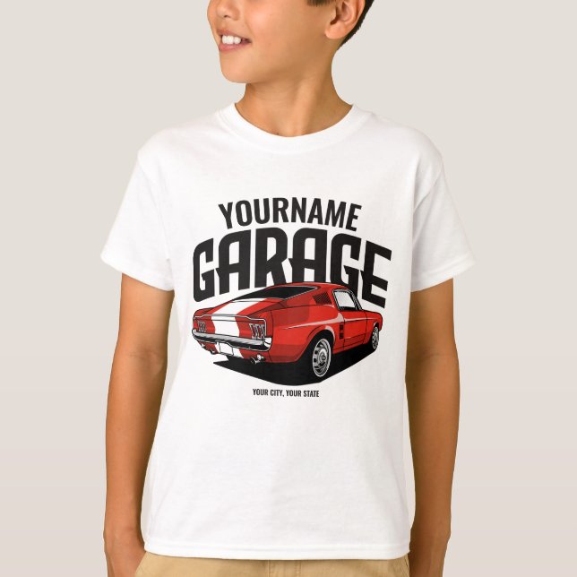 Personlig Muscle Car 1967 Red Fastback Garage T Shirt (Framsida)