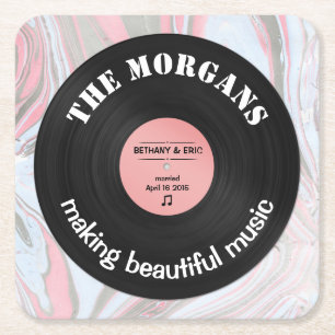 Personlig Music Album Retro Marble Design Underlägg Papper Kvadrat