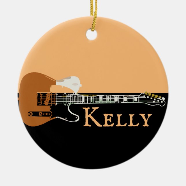 Personlig Music Electric Bass Guitar Julgransprydnad Keramik (Framsidan)
