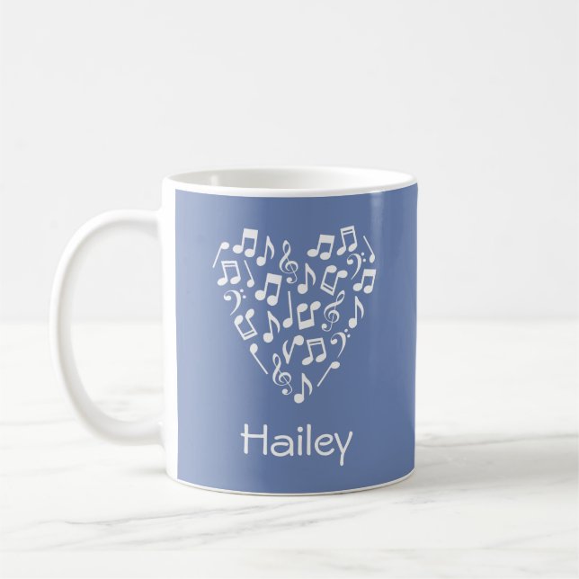 Personlig Music Heart (Blue with White Notes) Kaffemugg (Vänster)