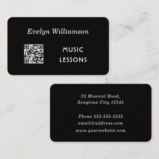 Personlig Music Teacher Minimalist Black White Visitkort (Fram/baksida)