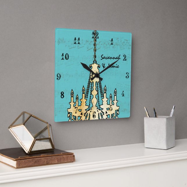 Personlig Musical Note Chandelier valfri Färg Fyrkantig Klocka (Kontor)