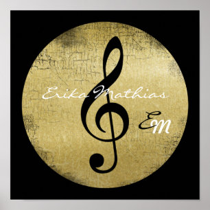 personlig musiknot, svart treble clef poster
