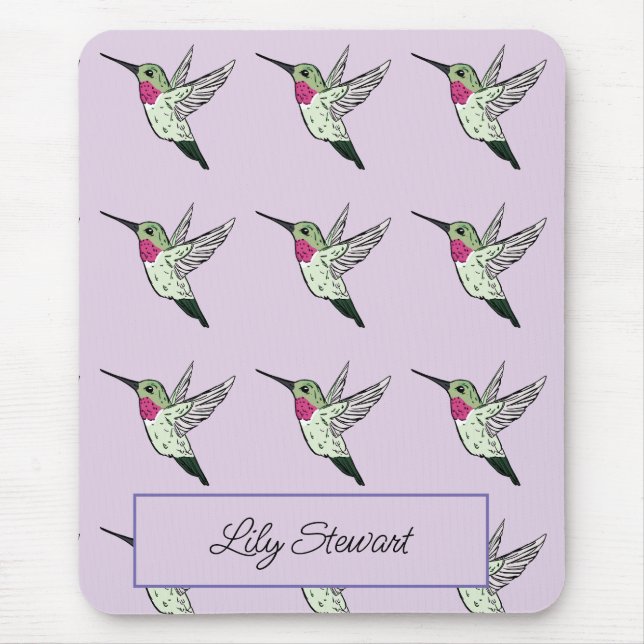 Personlig Musmatta Med Kolibri Och Lavendel (Framsidan)