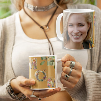 Personlig Mustard Blommigt MAMMA Photo Kaffemugg
