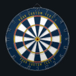 Personlig Mustard Gult Red & Blue i mitten av århu Darttavla<br><div class="desc">Dartboard med ett program för färg i mitten av århundradet (mörk blått,  röd och senap gult) med personligen högst upp och grund i styrelsen. Lägg till det här i din moderna hemdekoration under mitt århundrade!</div>