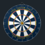 Personlig Mustard Gult Red & Blue i mitten av århu Darttavla<br><div class="desc">Dartboard med ett program för färg i mitten av århundradet (mörk blått,  röd och senap gult) med personligen högst upp och grund i styrelsen. Lägg till det här i din moderna hemdekoration under mitt århundrade!</div>