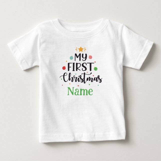 Personlig My First Christmas Söt Bebis Bodysuit T Shirt (Framsida)