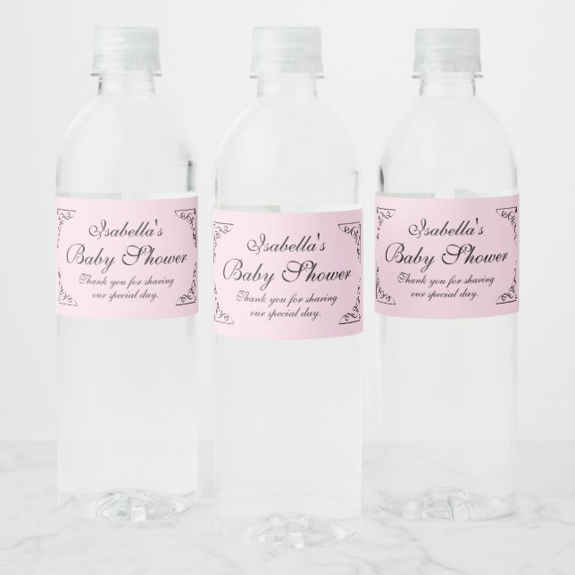 Personlig mycket chic rosa flicka baby shower vattenflaskor etikett (Flaskor)