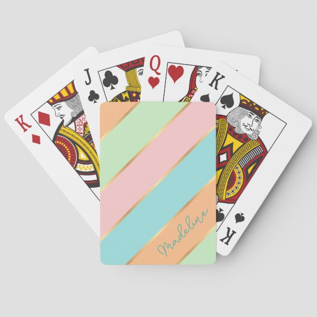Personlig myntfärgad grön akblå rosa guld randig casinokort (Baksidan)