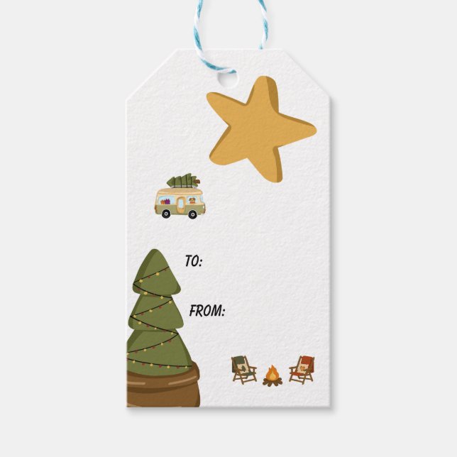 Personlig Mysig Jul-Camper Presentetikett (Framsidan)