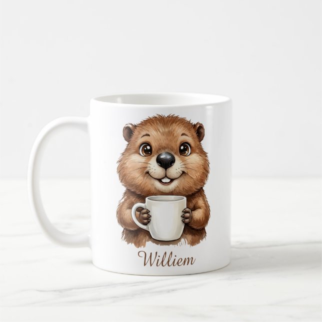 Personlig Mysig Kaffe Bäver Skogs Morgon Kaffemugg (Vänster)
