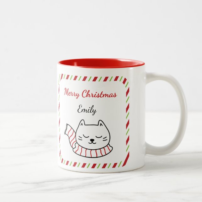 Personlig Mysig Katt Julmugg Två-Tonad Mugg (Höger)