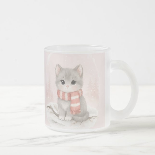 Personlig Mysig Kattunge Vintermugg Frostad Glasmugg (Höger)