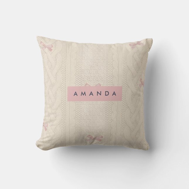 Personlig Mysig Stickad med Rosa Band Accenter Kudde (Framsida)