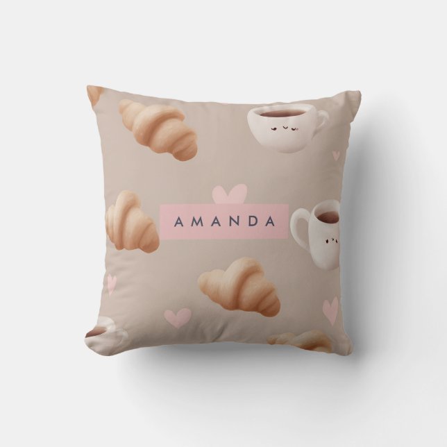 Personlig Mysigt Croissant och Kaffe Mönster Kudde (Framsida)