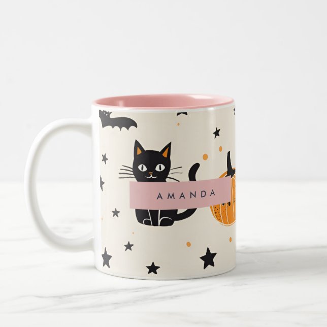 Personlig Mysigt Fall Halloween Black Cat Pumpkin Två-Tonad Mugg (Vänster)