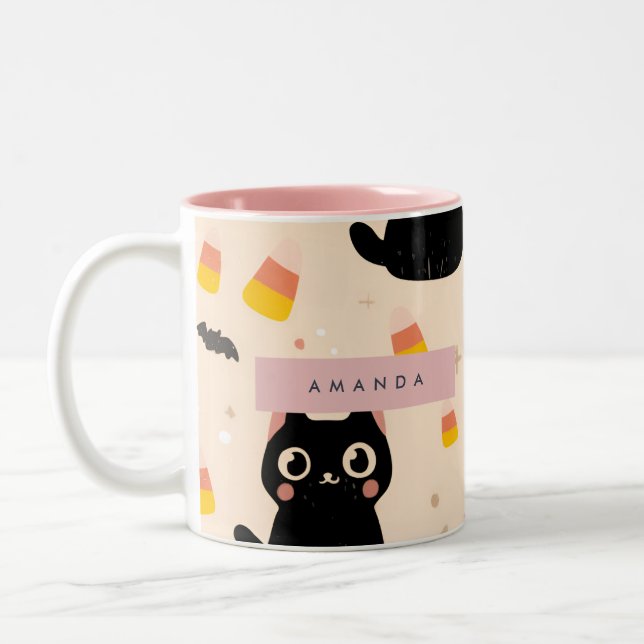 Personlig Mysigt Fall Halloween Cute Black Cat Två-Tonad Mugg (Vänster)