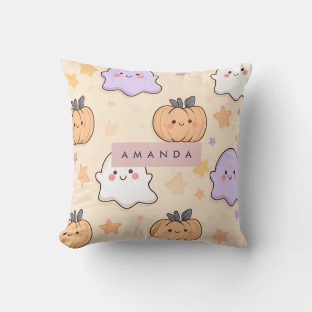 Personlig Mysigt Fall Halloween Ghost Pumpkin Kudde (Framsida)