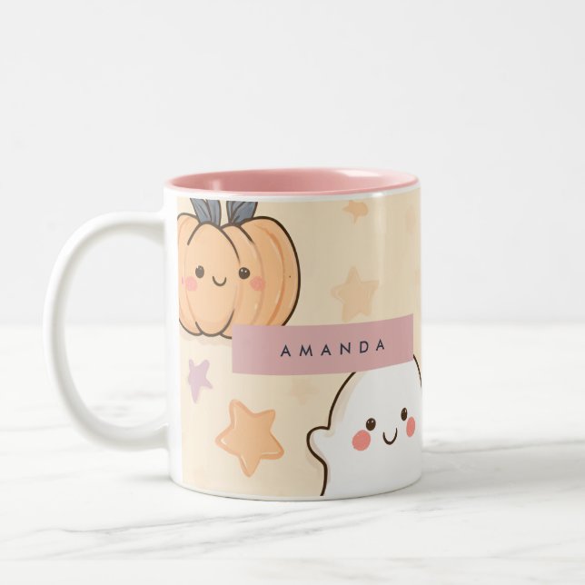 Personlig Mysigt Fall Halloween Ghost Pumpkin Två-Tonad Mugg (Vänster)