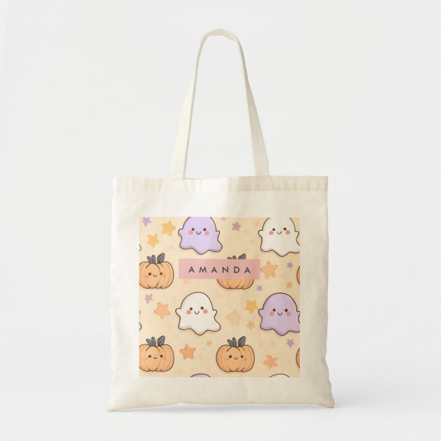 Personlig Mysigt Fall Halloween Ghost Pumpkin Tygkasse (Framsidan)