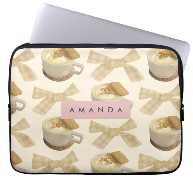 Personlig Mysigt Latte & Gingham Bow Mönster Laptop Fodral (Framsidan)
