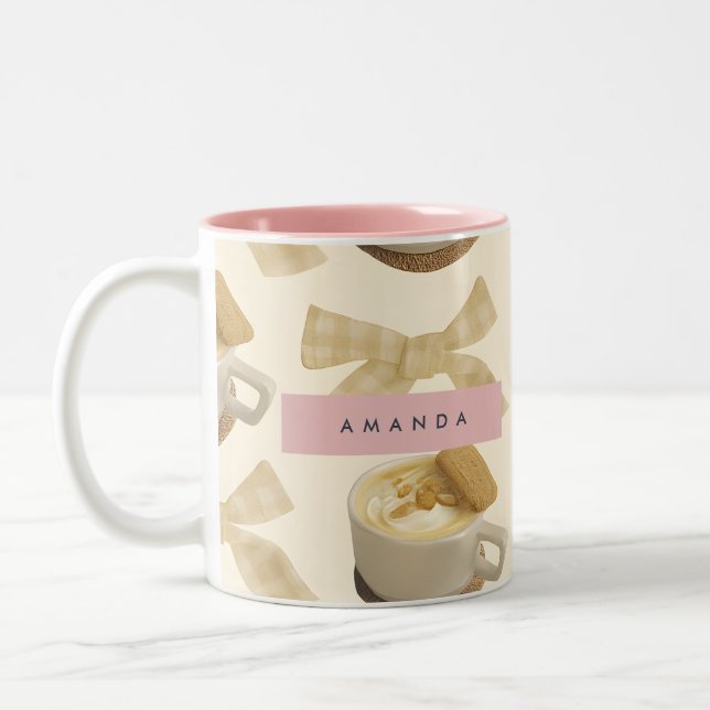 Personlig Mysigt Latte & Gingham Bow Mönster Två-Tonad Mugg (Vänster)