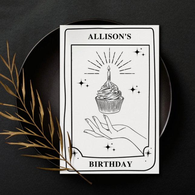 Personlig Mystical Black White Tarot Birthday Kort (Skapare uppladdad)