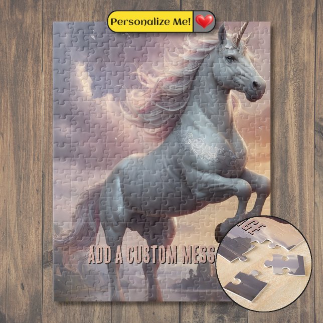 Personlig Mystisk Vit Enhörning Pussel (Mystic White Unicorn Jigsaw Puzzle)