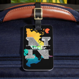 Personlig N Inledande Silver Monogram Ditt namn Bagagebricka