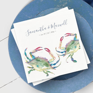 Personlig Na för Watercolor Blue Crab Beach Weddin Pappersservett