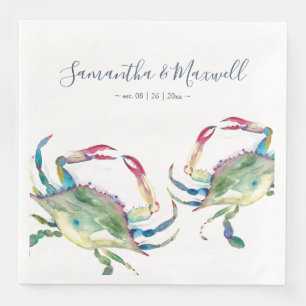 Personlig Na för Watercolor Blue Crab Beach Weddin Pappersservett